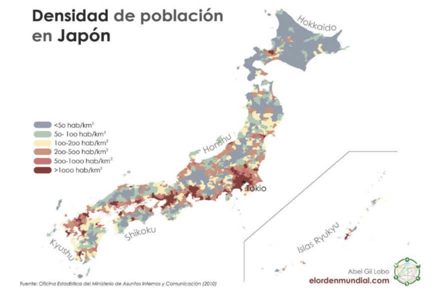 Densidad de población de Japón